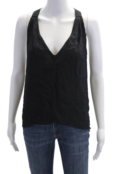 ALC Womens Silk V-neck Lined Spaghetti Strap Tank Top Black Size XS