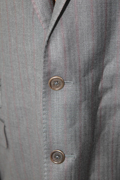 Ermenegildo Zegna Mens Striped Blazer Jacket Gray Red Wool Size 46 Regular