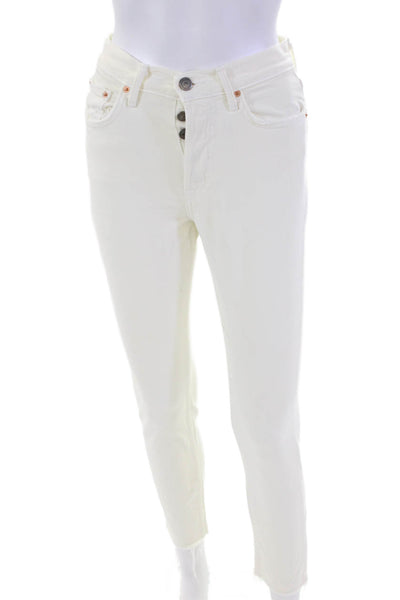 Grlfrnd Womens High Rise Button Up Karolina Slim Leg Jeans White Size 24