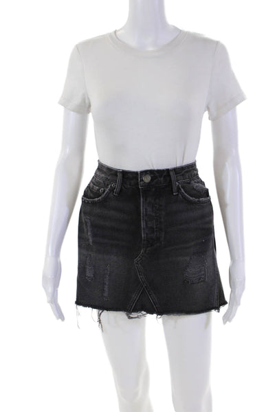 Grlfrnd Womens Denim Hotel California Wash Mini Skirt Black Cotton Size 25