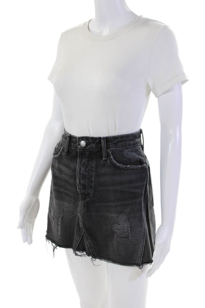 Grlfrnd Womens Denim Hotel California Wash Mini Skirt Black Cotton Size 25