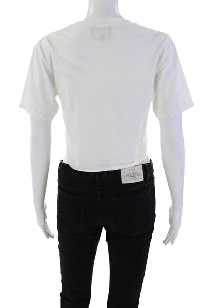 Adaptation Barneys New York Womens Cropped Tee Shirt White Black Size Small