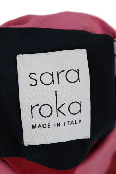 Sara Roka Women's Silk Long Sleeves Button Down Color Block Shirt Red Size 40