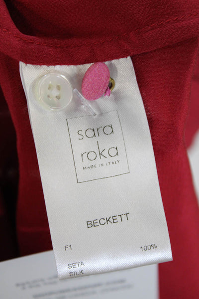 Sara Roka Women's Silk Long Sleeves Button Down Color Block Shirt Red Size 40
