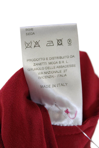 Sara Roka Women's Silk Long Sleeves Button Down Color Block Shirt Red Size 40