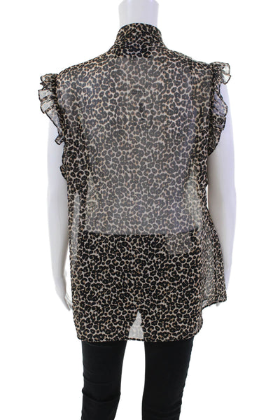 Costarellos Womens Leopard Print Tie Collar Ruffle Blouse Brown Size 38