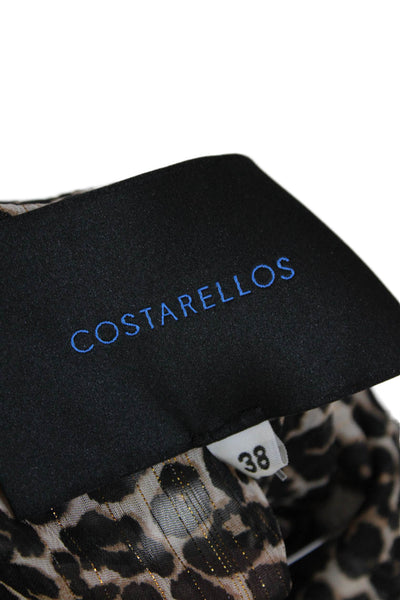 Costarellos Womens Leopard Print Tie Collar Ruffle Blouse Brown Size 38