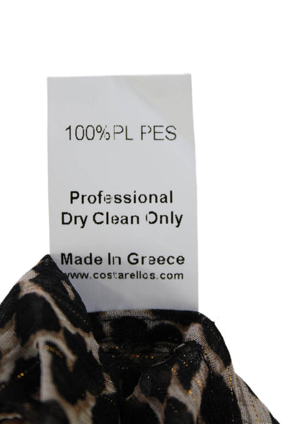 Costarellos Womens Leopard Print Tie Collar Ruffle Blouse Brown Size 38