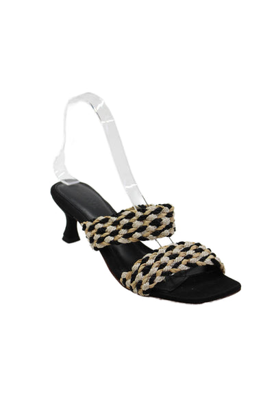 Zyne Womens Cone Heel Braided Double Strap Slide Sandals Brown Black Size 39