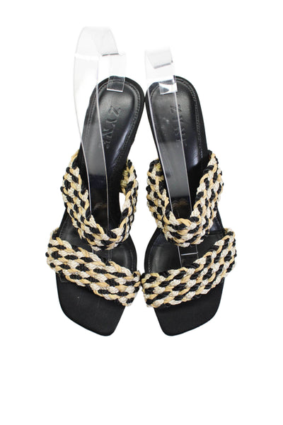 Zyne Womens Cone Heel Braided Double Strap Slide Sandals Brown Black Size 39