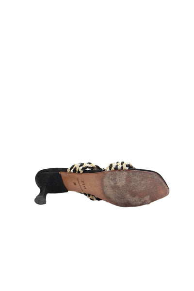 Zyne Womens Cone Heel Braided Double Strap Slide Sandals Brown Black Size 39