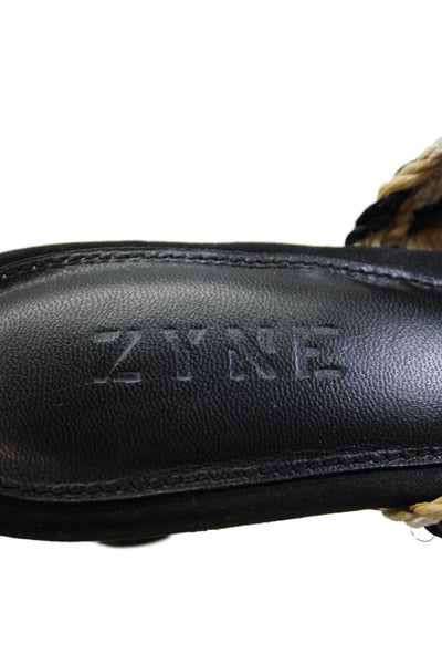 Zyne Womens Cone Heel Braided Double Strap Slide Sandals Brown Black Size 39