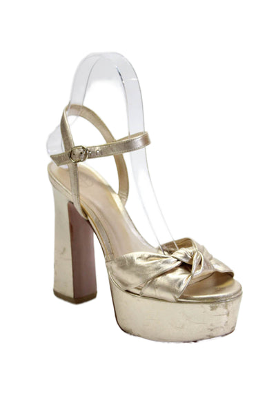 Porte & Paire Womens Metallic Leather Platform Knotted Heels Gold Size 35.5
