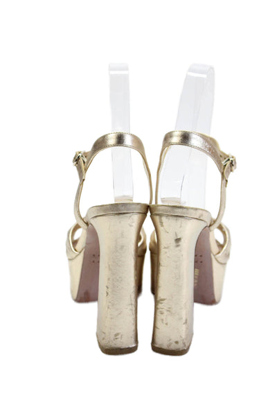 Porte & Paire Womens Metallic Leather Platform Knotted Heels Gold Size 35.5