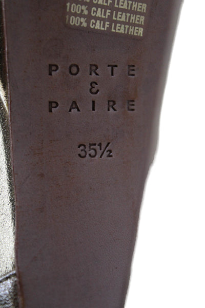 Porte & Paire Womens Metallic Leather Platform Knotted Heels Gold Size 35.5