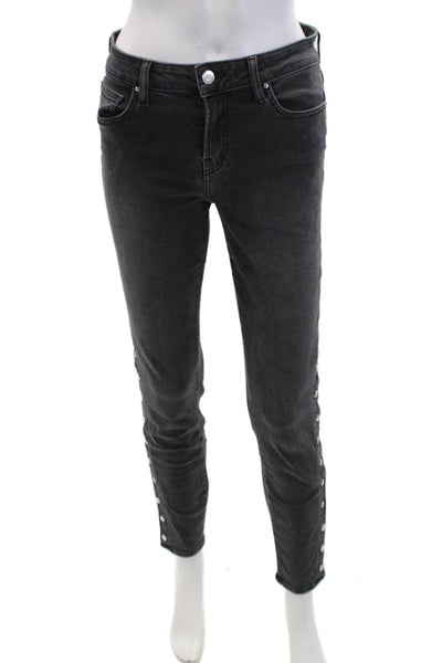 IRO Jeans Womens Cotton Snap Closure Detail Slim Leg Mid Rise Jeans Black Size 2