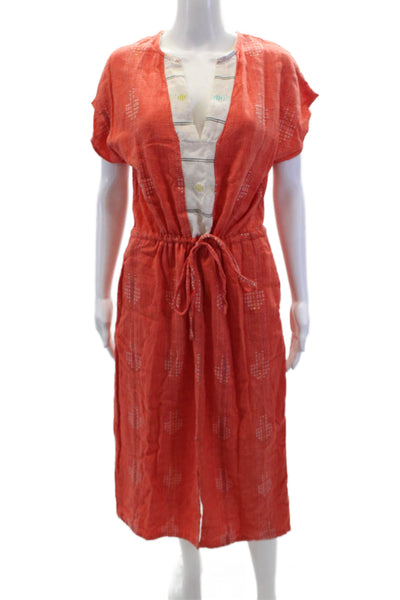Ace & Jig Womens Cotton V-neck Short Sleeve Tie Waist Dress Dark Orange Size M