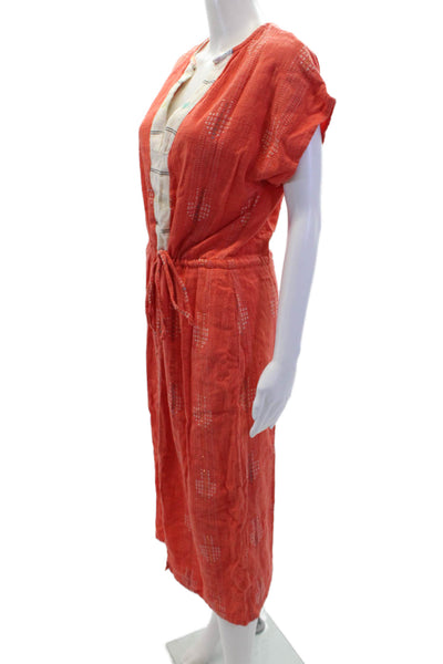 Ace & Jig Womens Cotton V-neck Short Sleeve Tie Waist Dress Dark Orange Size M