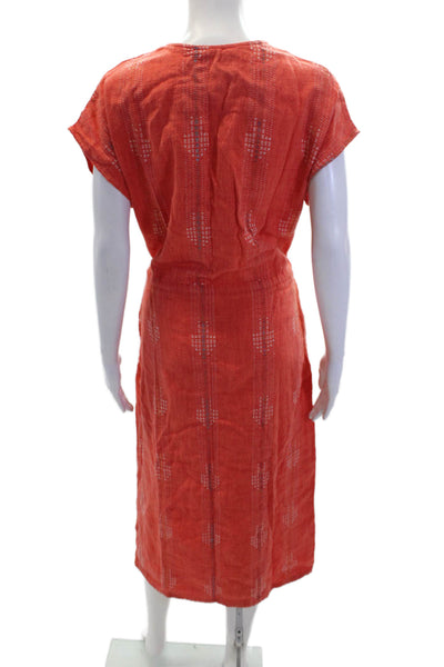Ace & Jig Womens Cotton V-neck Short Sleeve Tie Waist Dress Dark Orange Size M