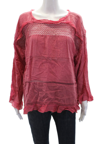 Isabel Marant Etoile Womens Cut Out Ruffle Long Sleeve Blouse Top Red Size 44