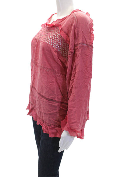 Isabel Marant Etoile Womens Cut Out Ruffle Long Sleeve Blouse Top Red Size 44