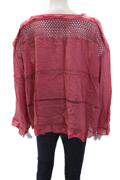 Isabel Marant Etoile Womens Cut Out Ruffle Long Sleeve Blouse Top Red Size 44