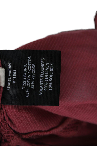 Isabel Marant Etoile Womens Cut Out Ruffle Long Sleeve Blouse Top Red Size 44