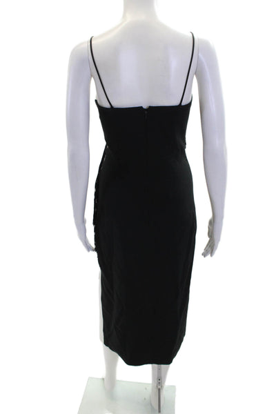 David Koma Womens Asymmetrical Fringe Detail V-Neck Midi Dress Black Size 8