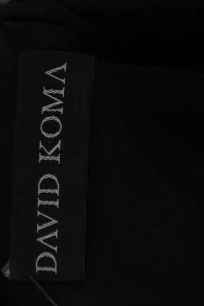 David Koma Womens Asymmetrical Fringe Detail V-Neck Midi Dress Black Size 8