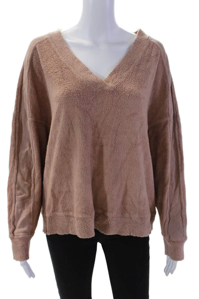 Stateside Womens Long Sleeve V Neck Boxy Sweatshirt Brown Cotton Size Large