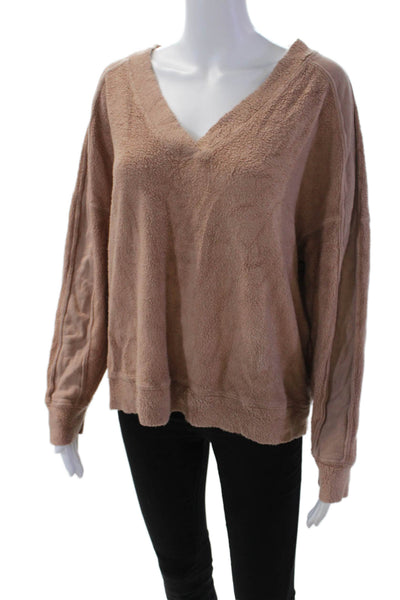 Stateside Womens Long Sleeve V Neck Boxy Sweatshirt Brown Cotton Size Large