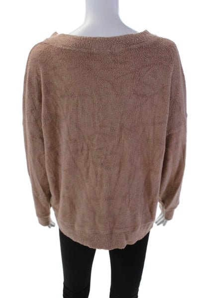 Stateside Womens Long Sleeve V Neck Boxy Sweatshirt Brown Cotton Size Large