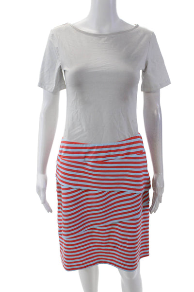 J. Mclaughlin Womens Nicola Layered Bangle Striped Skirt Coral Blue Size Medium