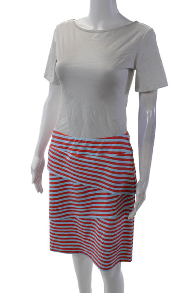 J. Mclaughlin Womens Nicola Layered Bangle Striped Skirt Coral Blue Size Medium