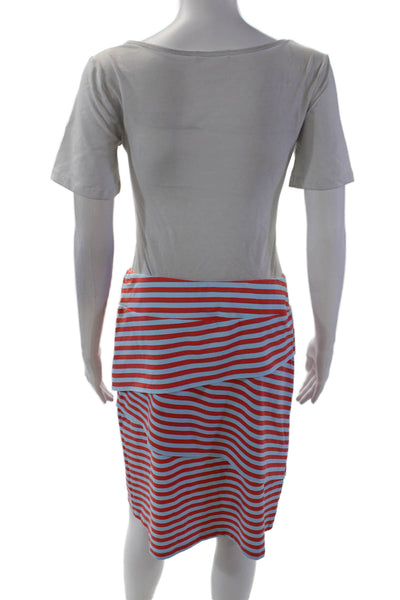 J. Mclaughlin Womens Nicola Layered Bangle Striped Skirt Coral Blue Size Medium