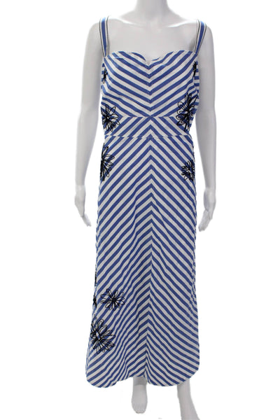 Tanya Taylor Womens Cotton Textured Spaghetti Strap Stripe Long Dress White Size