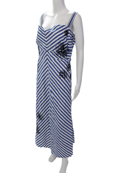 Tanya Taylor Womens Cotton Textured Spaghetti Strap Stripe Long Dress White Size