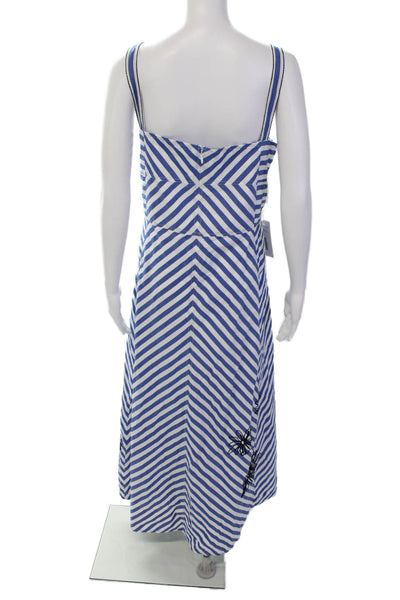 Tanya Taylor Womens Cotton Textured Spaghetti Strap Stripe Long Dress White Size