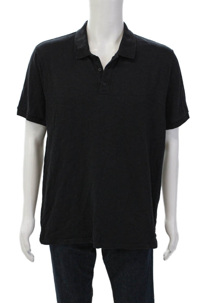 Vince Mens Cotton Short Sleeve Collar Polo Shirt Solid Black Size Large