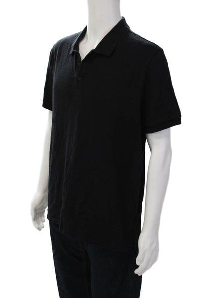 Vince Mens Cotton Short Sleeve Collar Polo Shirt Solid Black Size Large
