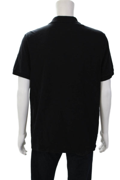 Vince Mens Cotton Short Sleeve Collar Polo Shirt Solid Black Size Large