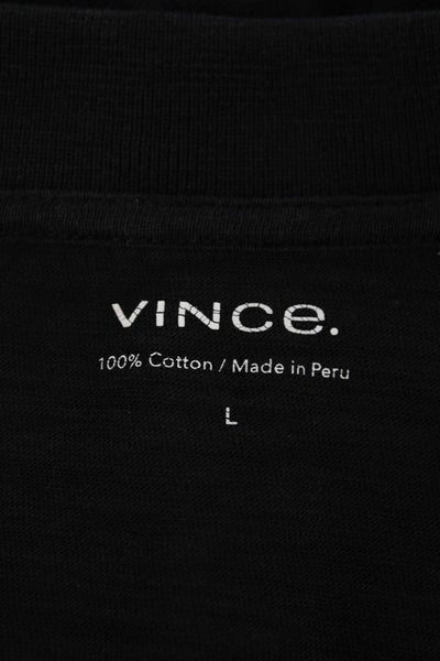 Vince Mens Cotton Short Sleeve Collar Polo Shirt Solid Black Size Large