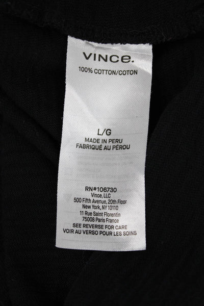 Vince Mens Cotton Short Sleeve Collar Polo Shirt Solid Black Size Large