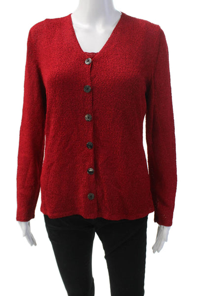 Harari Womens Open Knit Round Neck Tank Top Cardigan Set Cherry Red Size M