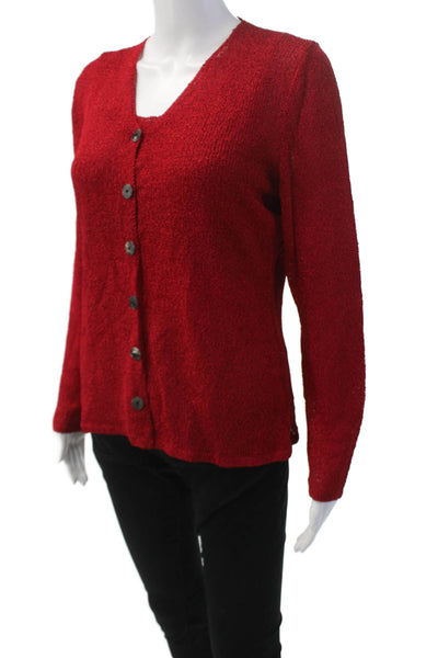 Harari Womens Open Knit Round Neck Tank Top Cardigan Set Cherry Red Size M