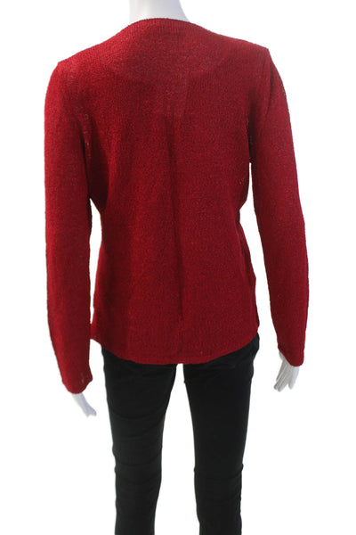 Harari Womens Open Knit Round Neck Tank Top Cardigan Set Cherry Red Size M