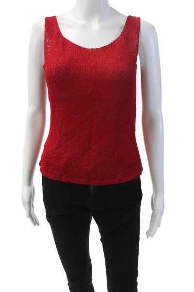 Harari Womens Open Knit Round Neck Tank Top Cardigan Set Cherry Red Size M