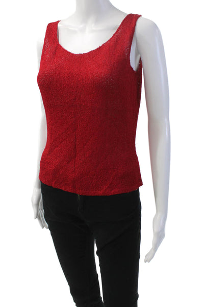 Harari Womens Open Knit Round Neck Tank Top Cardigan Set Cherry Red Size M