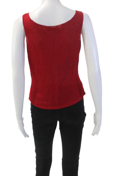 Harari Womens Open Knit Round Neck Tank Top Cardigan Set Cherry Red Size M