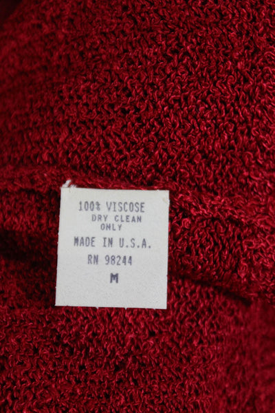 Harari Womens Open Knit Round Neck Tank Top Cardigan Set Cherry Red Size M
